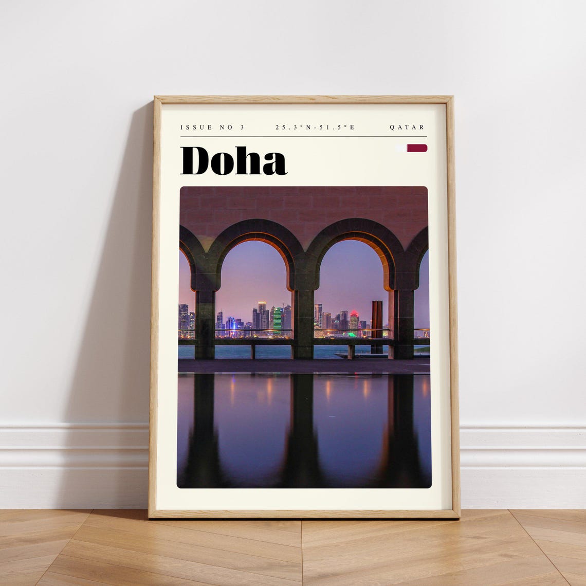 Doha Qatar Modern Dusk Skyline Through Museum Arches Travel Poster - Image 3