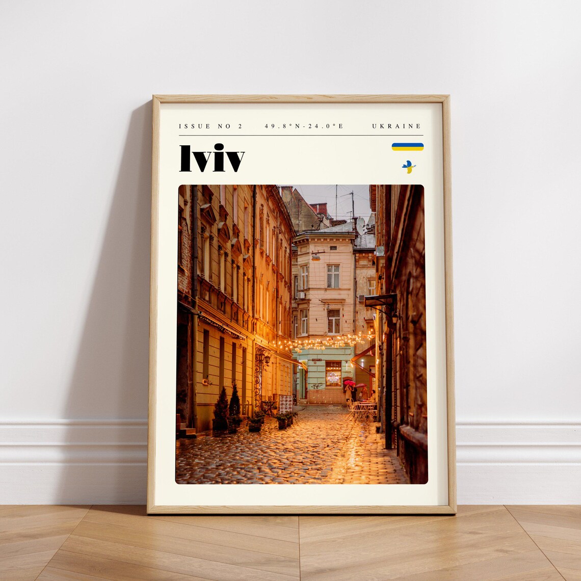 Lviv Ukraine Old Town Street at Golden Hour Lights Travel Poster - Image 3