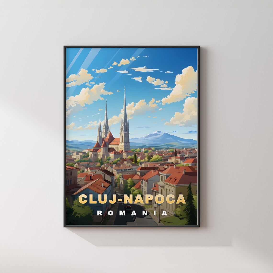 Cluj-Napoca Romania Red Rooftops Church Spires Skyline Travel Poster - Image 2