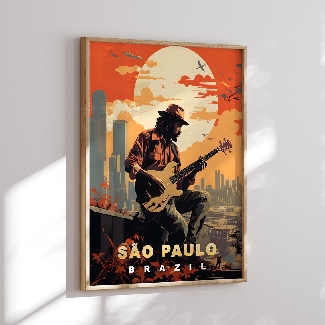 Sao Paulo Brazil Rooftop Guitar Player Big Sun Travel Poster - Image 2