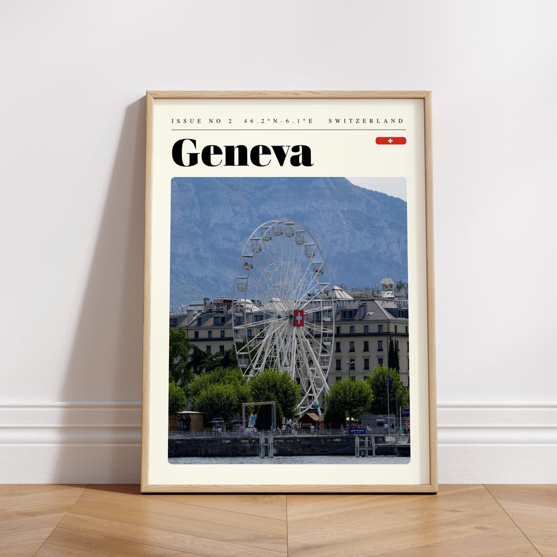 Geneva Switzerland Ferris Wheel Lake View Vintage Travel Poster - Image 3