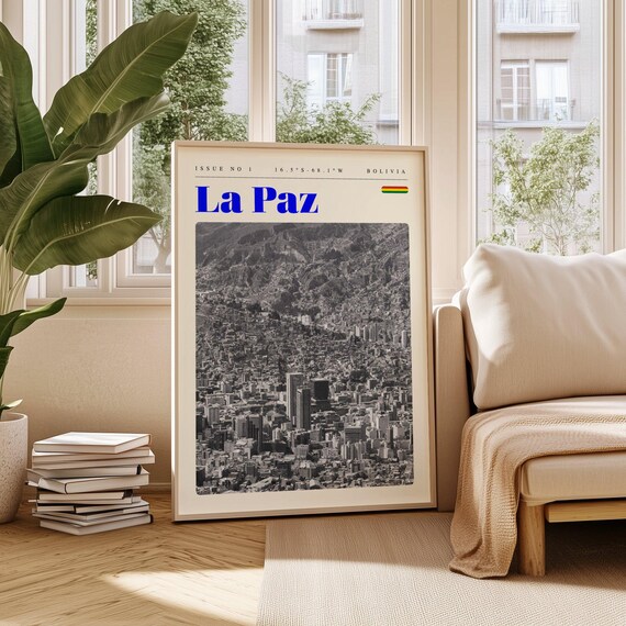 La Paz Bolivia Black and White Mountain Cityscape Travel Poster
