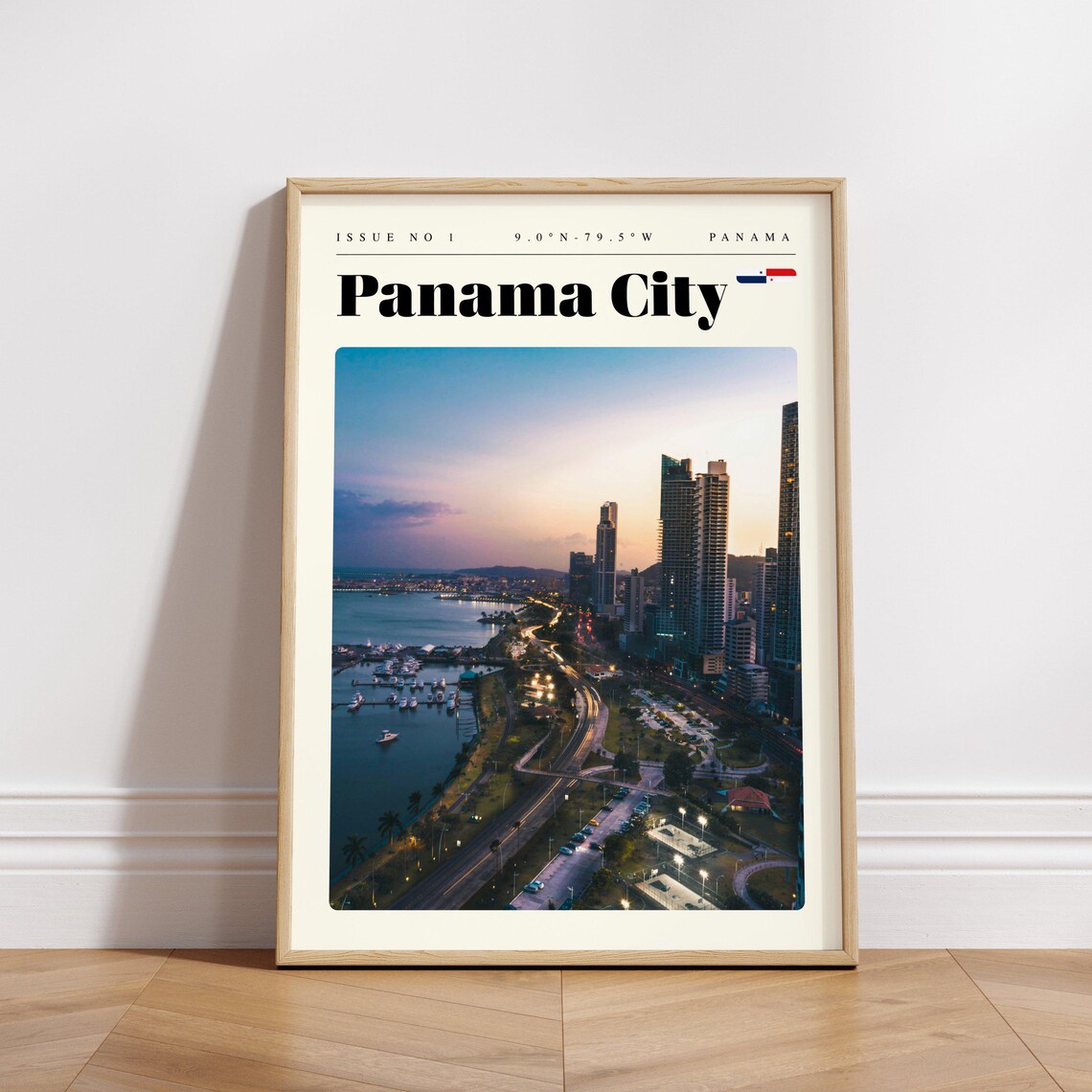 Panama City Skyline at Dusk Over the Bay Aerial Travel Poster Art - Image 3