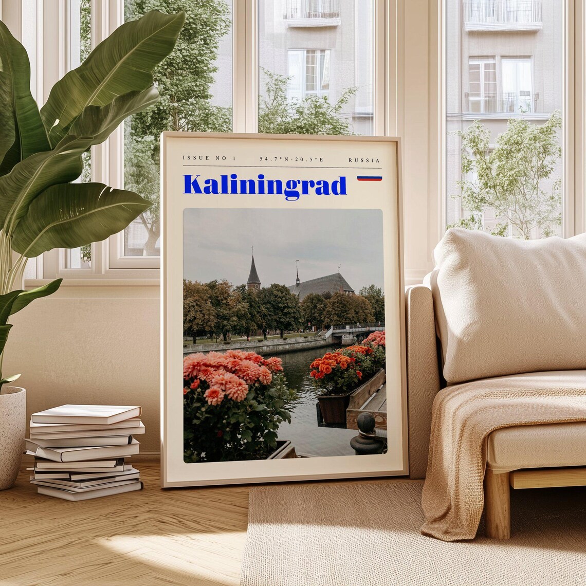 Kaliningrad Russia Riverside Cathedral Flowers Vintage Travel Poster
