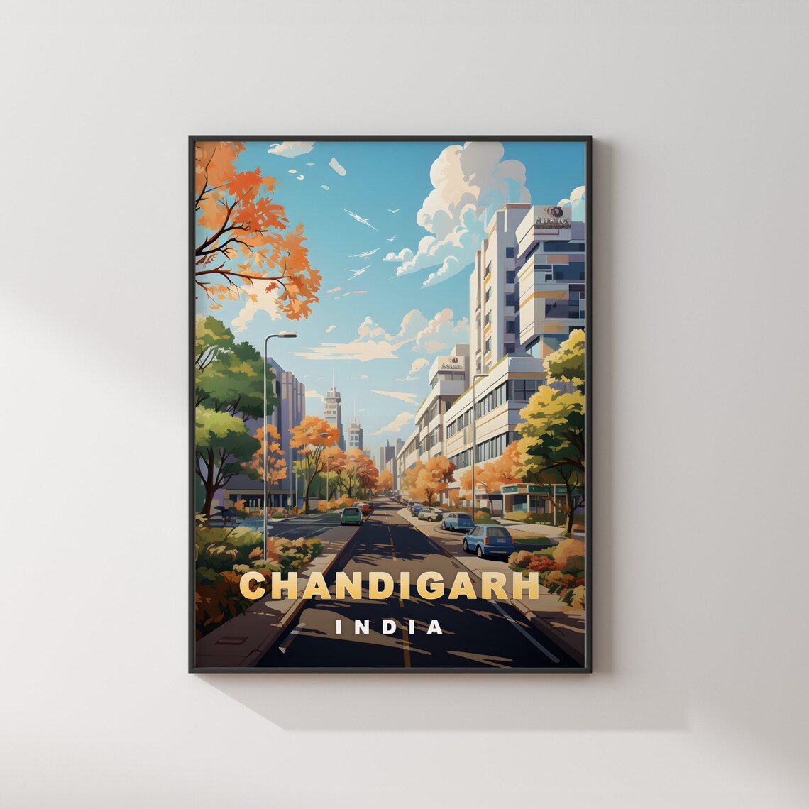 Chandigarh India Modern Avenue Autumn Trees City Travel Poster - Image 2