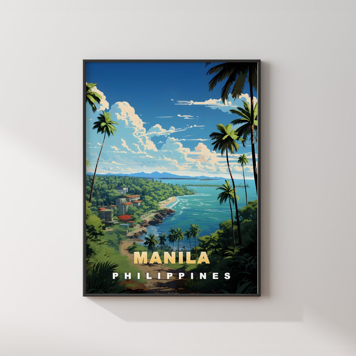 Manila Philippines Coast Palm Trees Turquoise Bay Travel Poster - Image 2