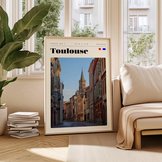 Toulouse France Vintage Travel Poster Old Street Church Tower Photo Art
