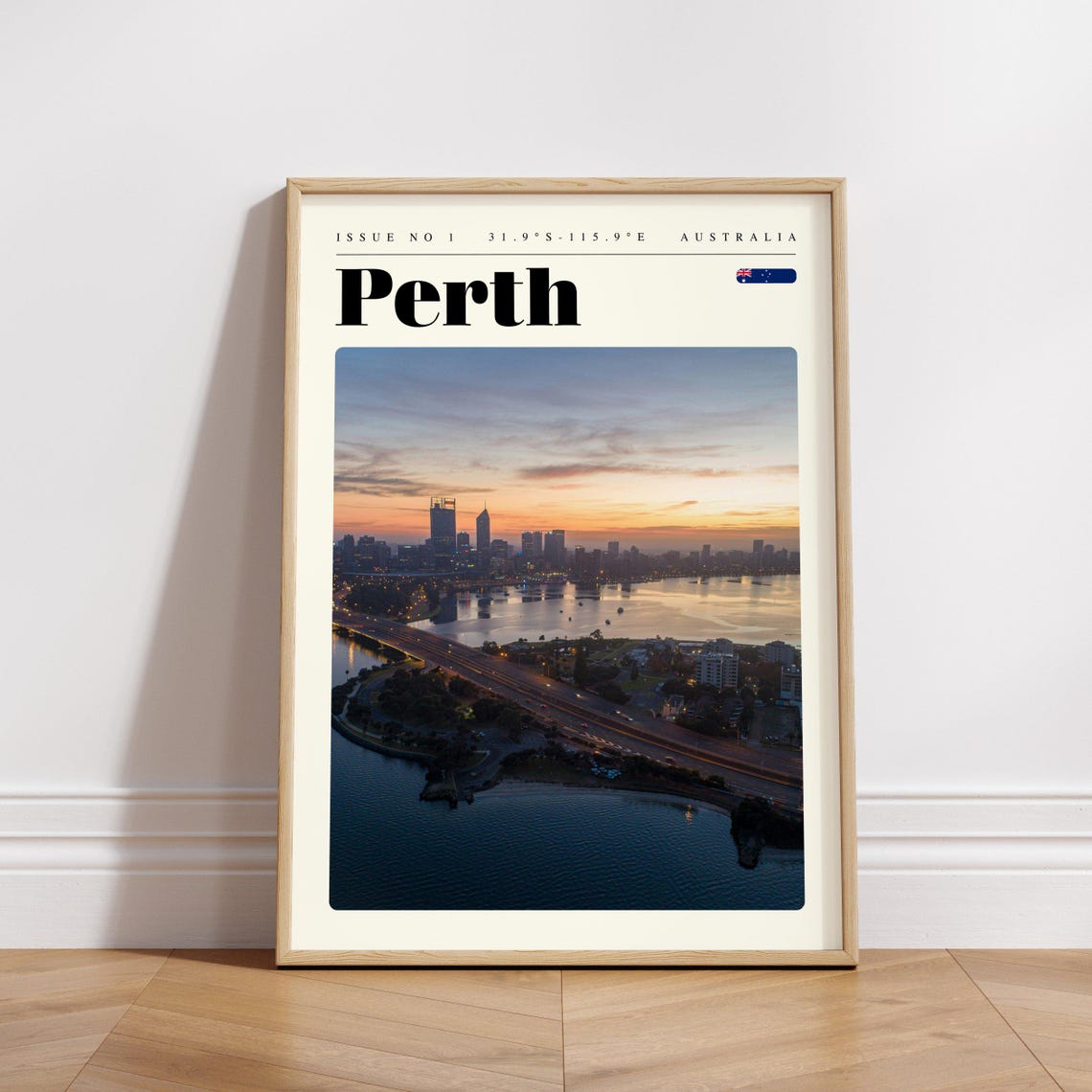 Perth Australia Sunset Over the River Skyline Travel Poster Artwork - Image 3