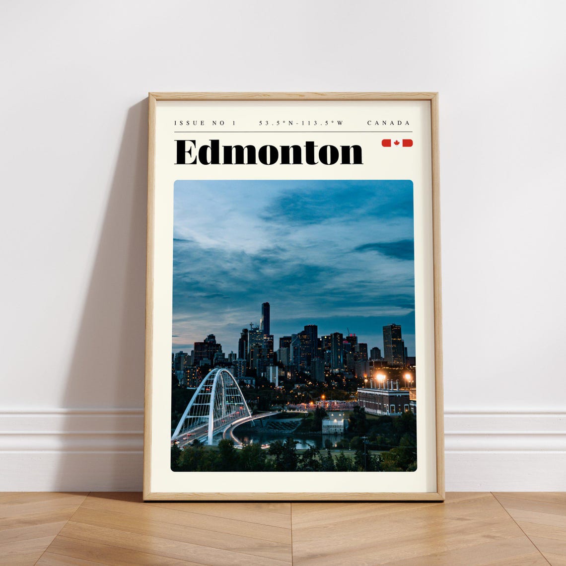 Edmonton Canada Walterdale Bridge Night Skyline Travel Poster - Image 3