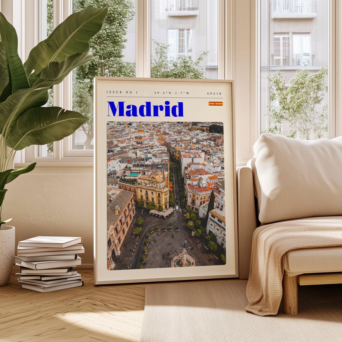 Madrid Spain Old Town Plaza From Above Aerial City View Poster