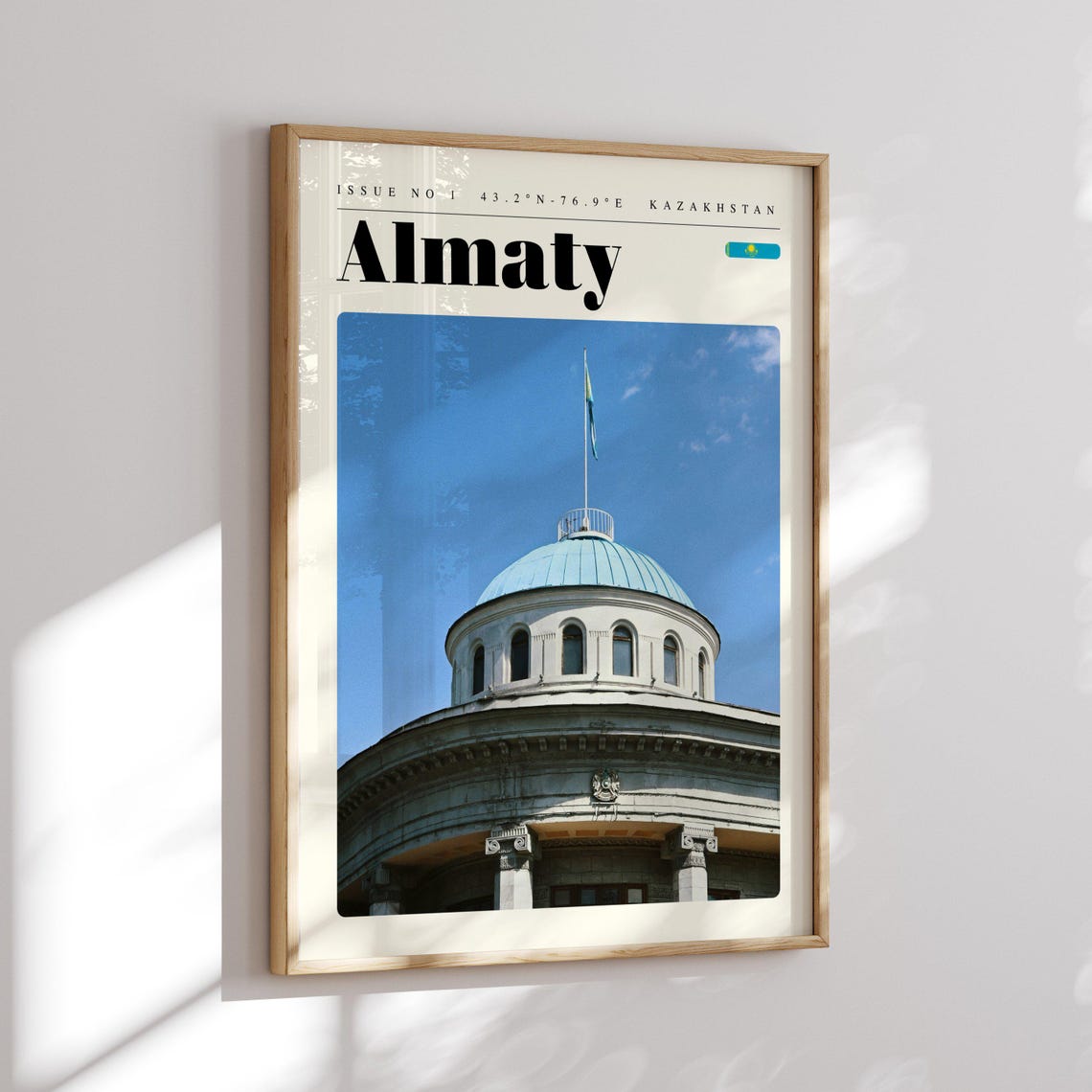 Almaty Kazakhstan Domed Building Blue Sky Flag View Travel Poster - Image 2