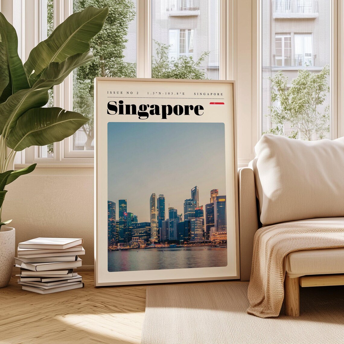 Singapore Vintage Travel Poster Marina Bay Skyline at Golden Hour