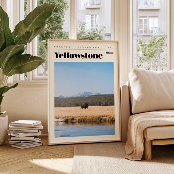 Yellowstone National Park Vintage Travel Poster Bison by the River