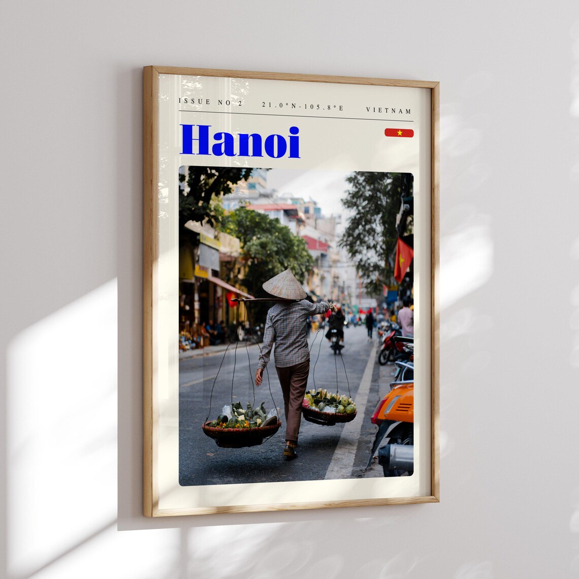 Hanoi Vietnam Street Vendor Shoulder Pole Vibrant Scene Poster - Image 2