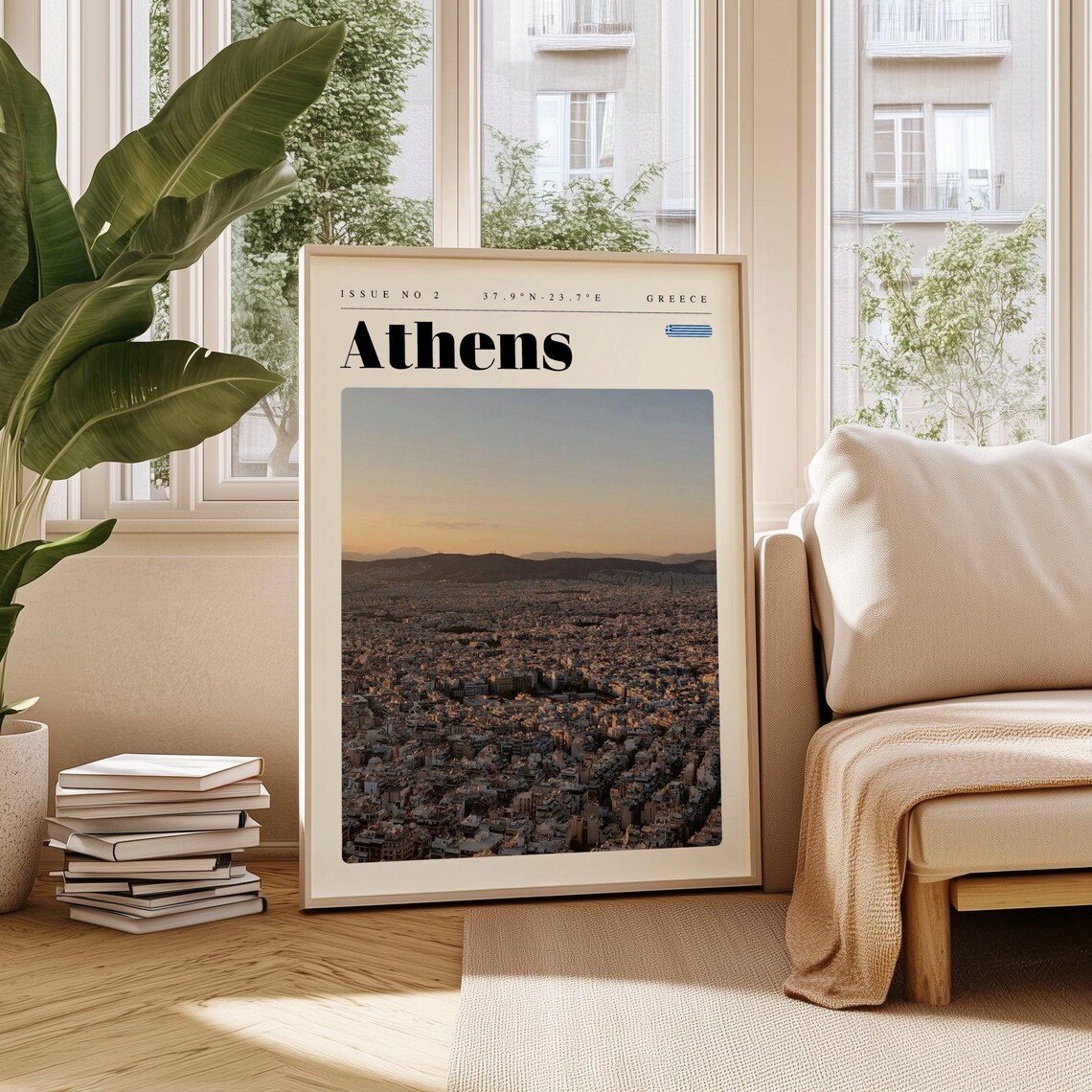 Athens Golden Sunset Cityscape Greece Issue 2 Retro Travel Poster