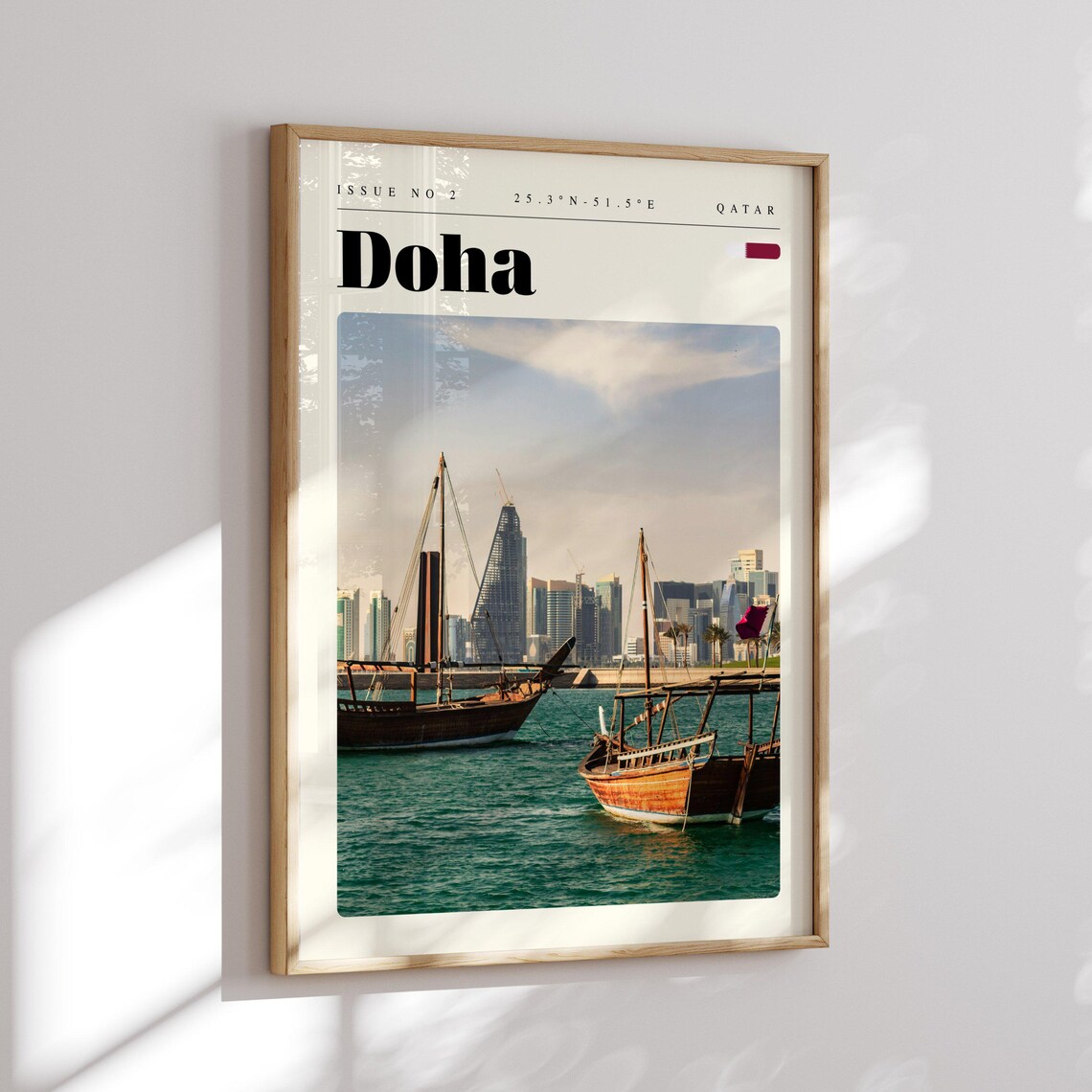 Doha Qatar Traditional Dhow Boats Harbor Skyline Photo Travel Poster - Image 2