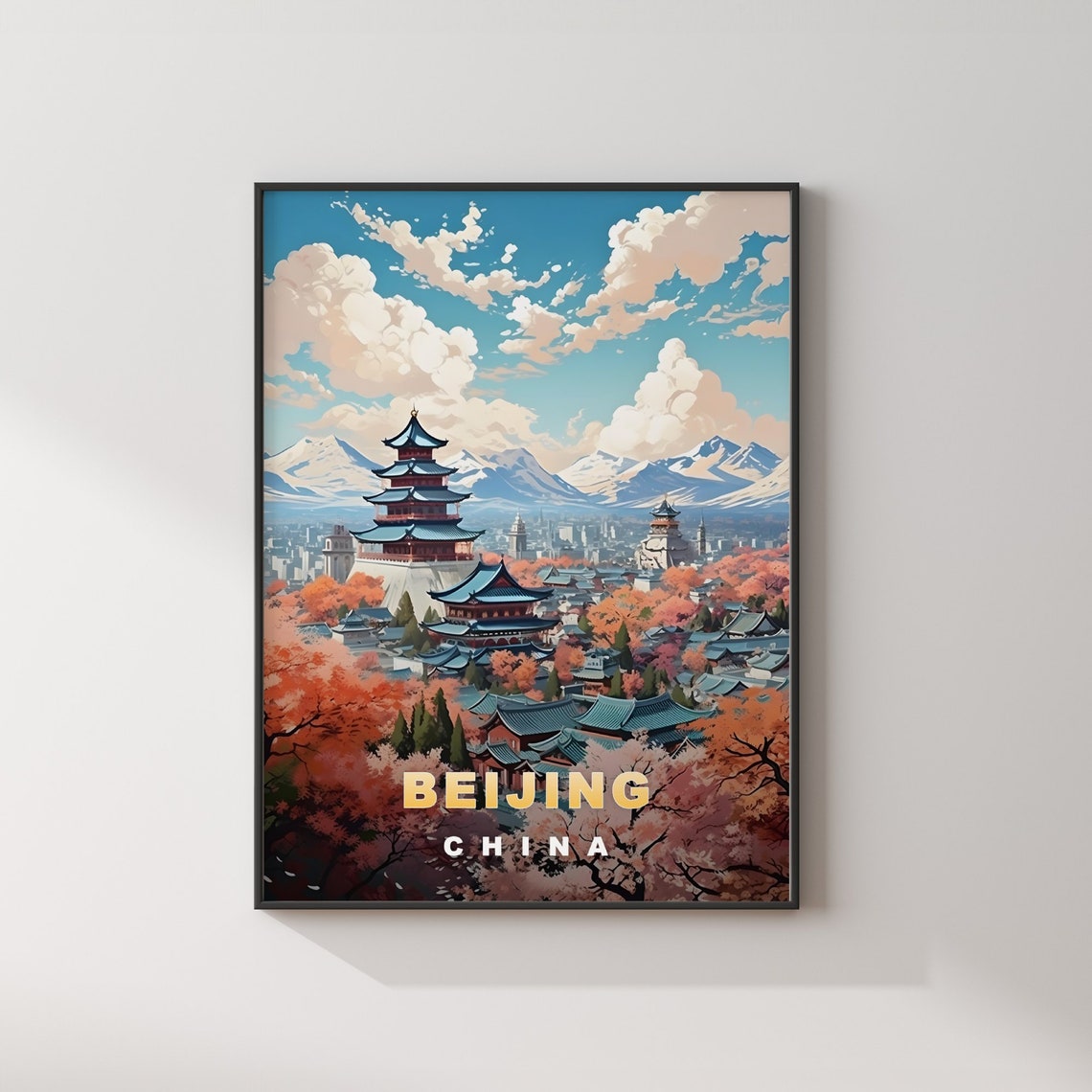 Beijing China Pagoda Temples Spring Blossom Mountains Travel Poster - Image 2