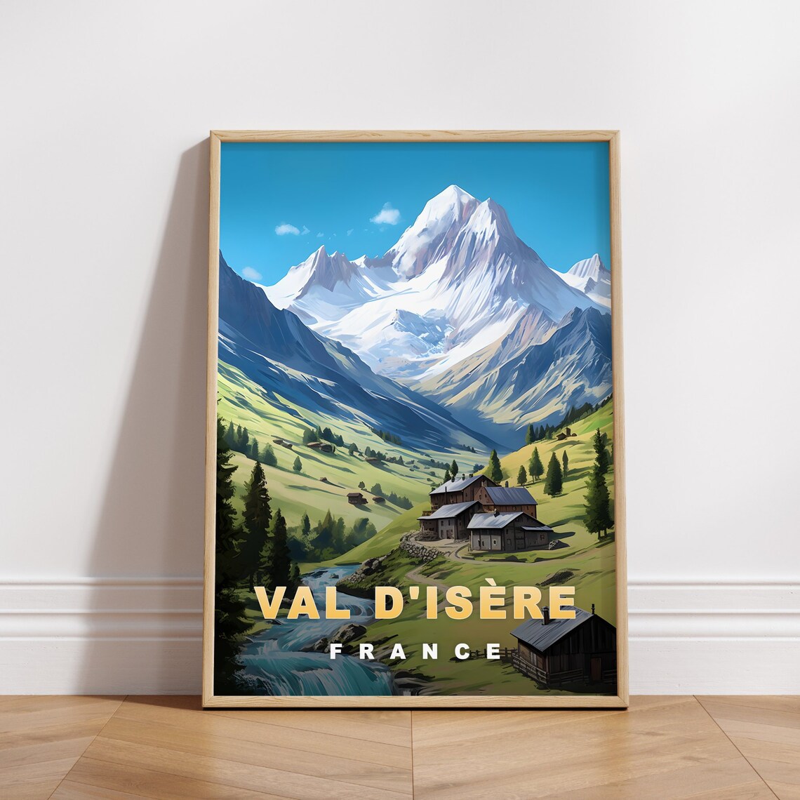 Val d'Isere France Snowy Alpine Chalet Valley Retro Travel Poster