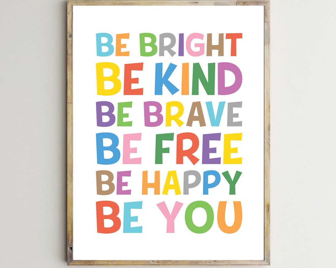 Be Bright Be Kind Be Brave Handwritten Rainbow Letter Poster