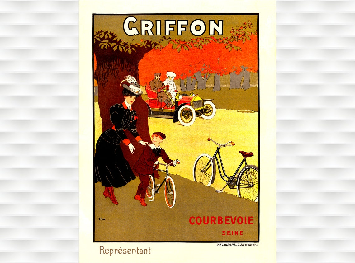 Griffon Courbevoie French Autumn Park Bicycles Automobile Poster