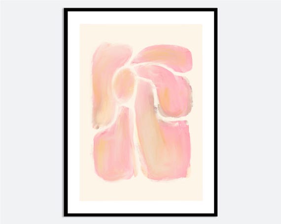 Pink Abstract Flower Wall Art Print Hand Drawn Spring Summer Illustration Contemporary Modern Minimalist Poster Ma72