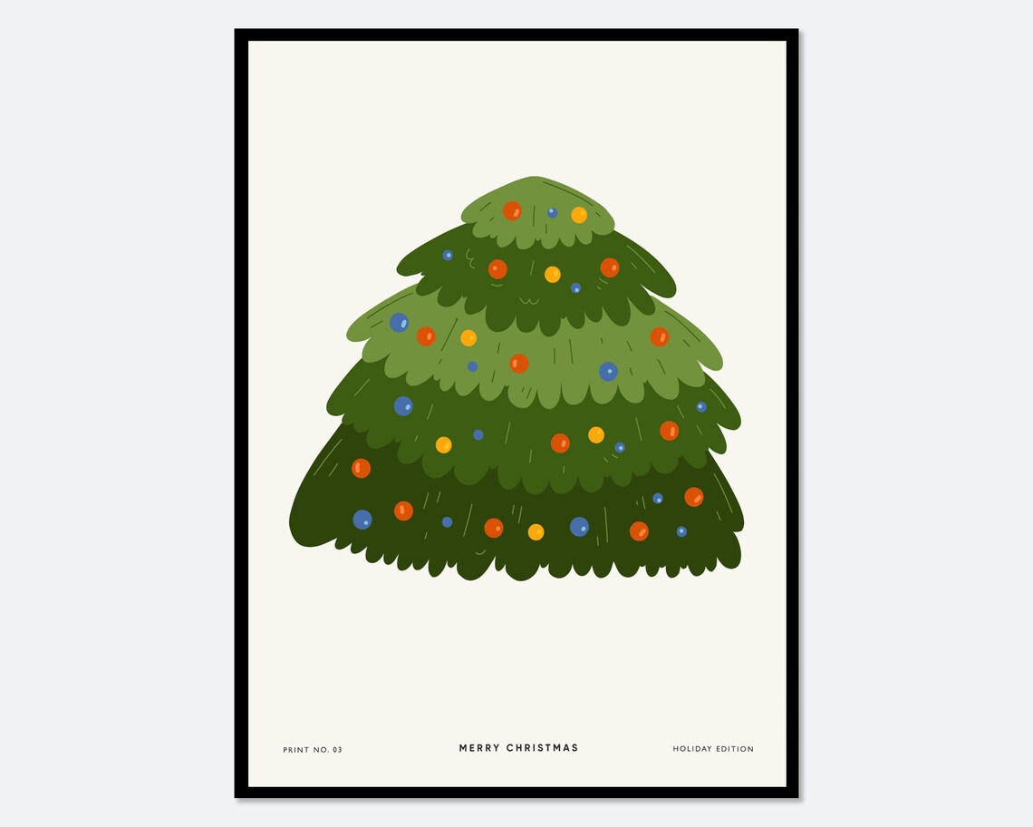 Merry Christmas Tree Colorful Dots Minimal Modern Holiday Poster
