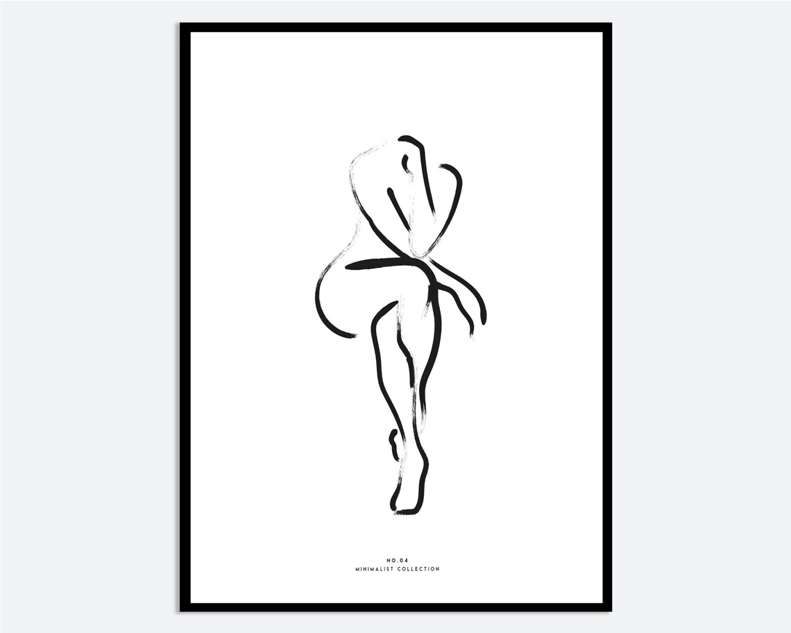 One Line Modern Girl Silhouette, Minimalist Art Print