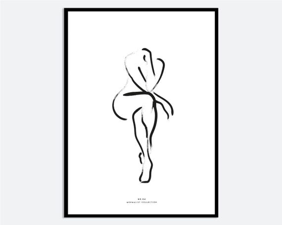 One Line Modern Girl Silhouette, Minimalist Art Print