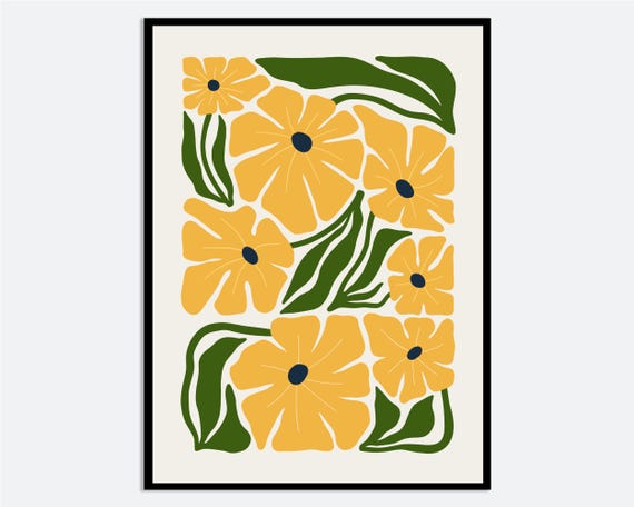 Flower Market Colorful Abstract Botanical Flowers Art Print Yellow Green Poster Matisse Style Floral Wall Boho Nursery Fm143