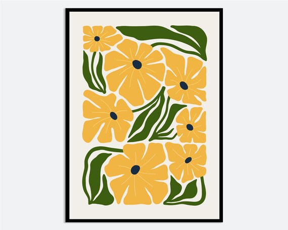 Yellow Floral Abstract Botanical Garden Matisse Style Art Print