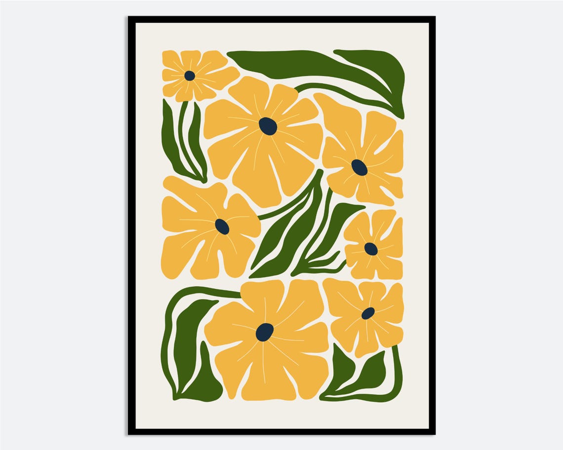 Yellow Floral Abstract Botanical Garden Matisse Style Art Print