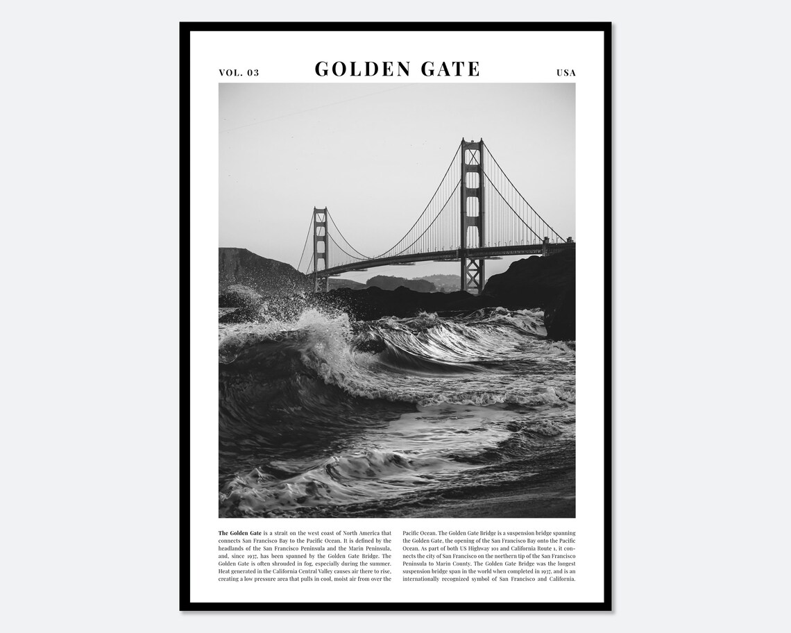 Golden Gate Bridge San Francisco Black and White Travel Poster