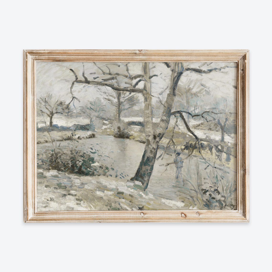 Rustic Vintage Winter Pond Icy Trees Impressionist Landscape Poster