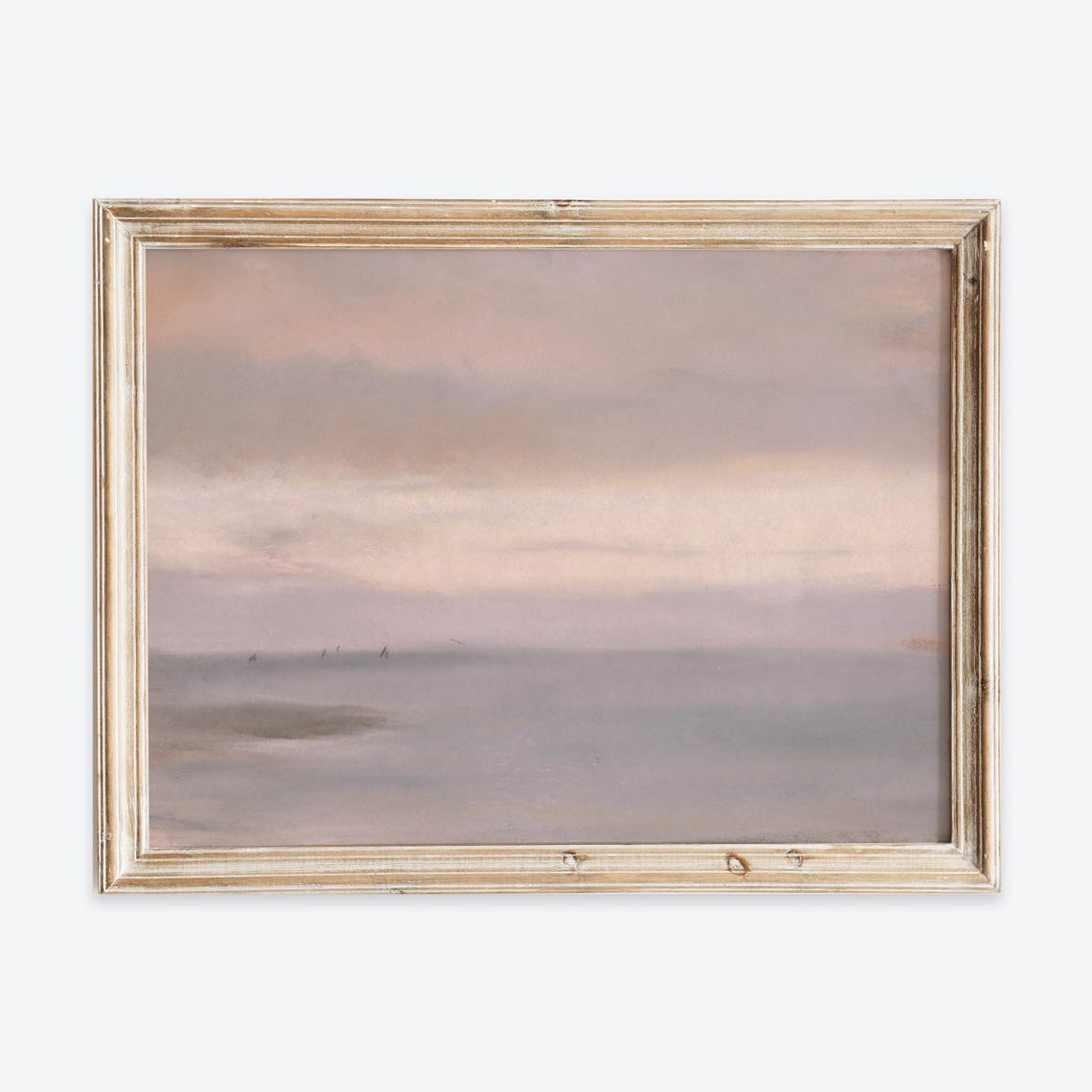 French Coastal Sunset Hazy Sea and Sailboats Vintage Oil Poster