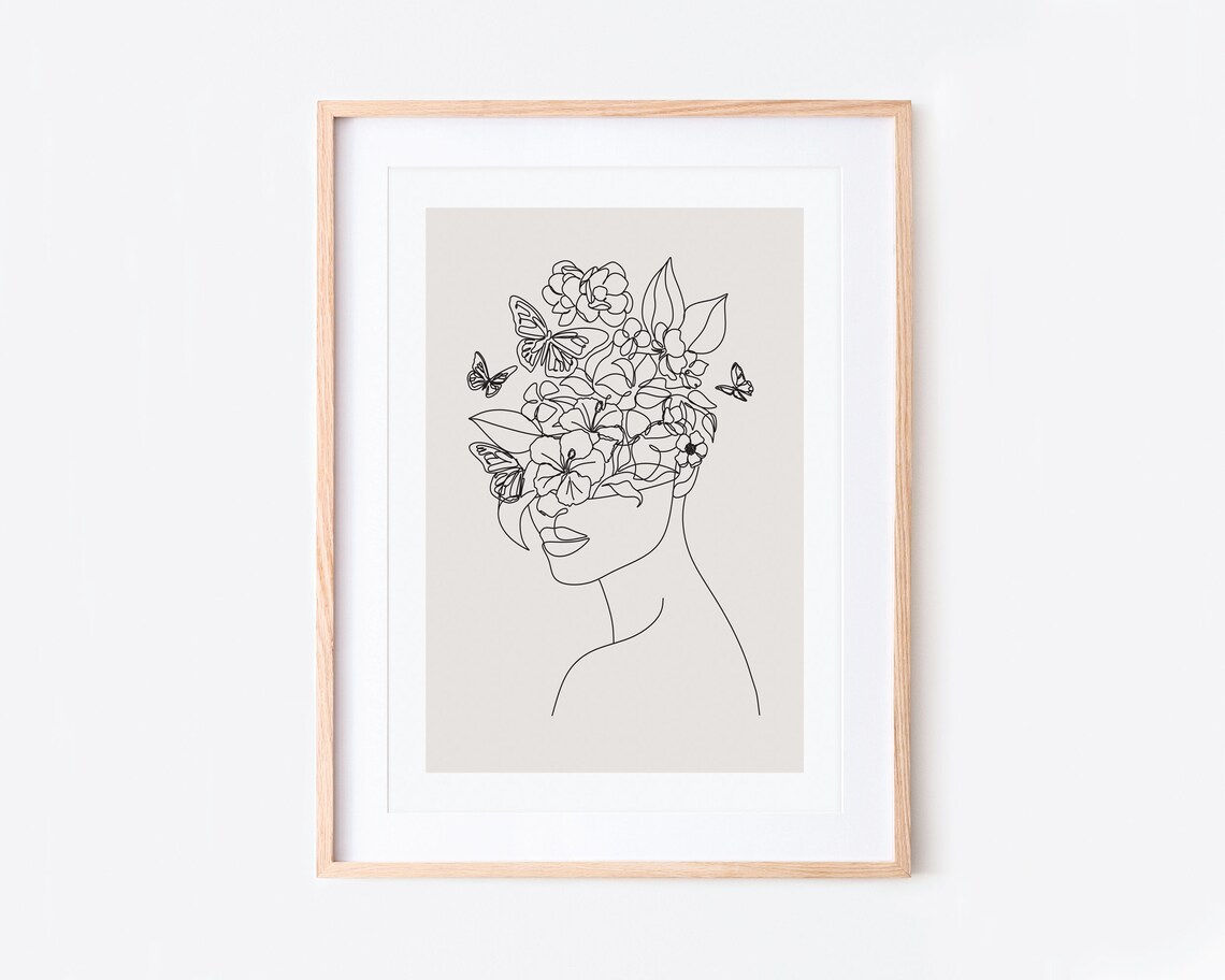 Single Line Woman of Flowers Minimalist Art Print