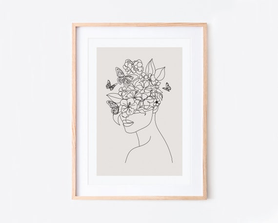 Single Line Woman of Flowers Minimalist Art Print
