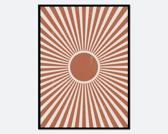 Mid Century Modern Abstract Sun Rays Art Print Bursting Sun Rays Terracotta Art Sunburst Art Terracotta Sunrise Boho Wall Art Mm04