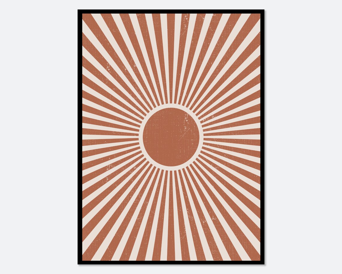 Vintage Terracotta Sunburst With Radiating Sunbeams Art Poster