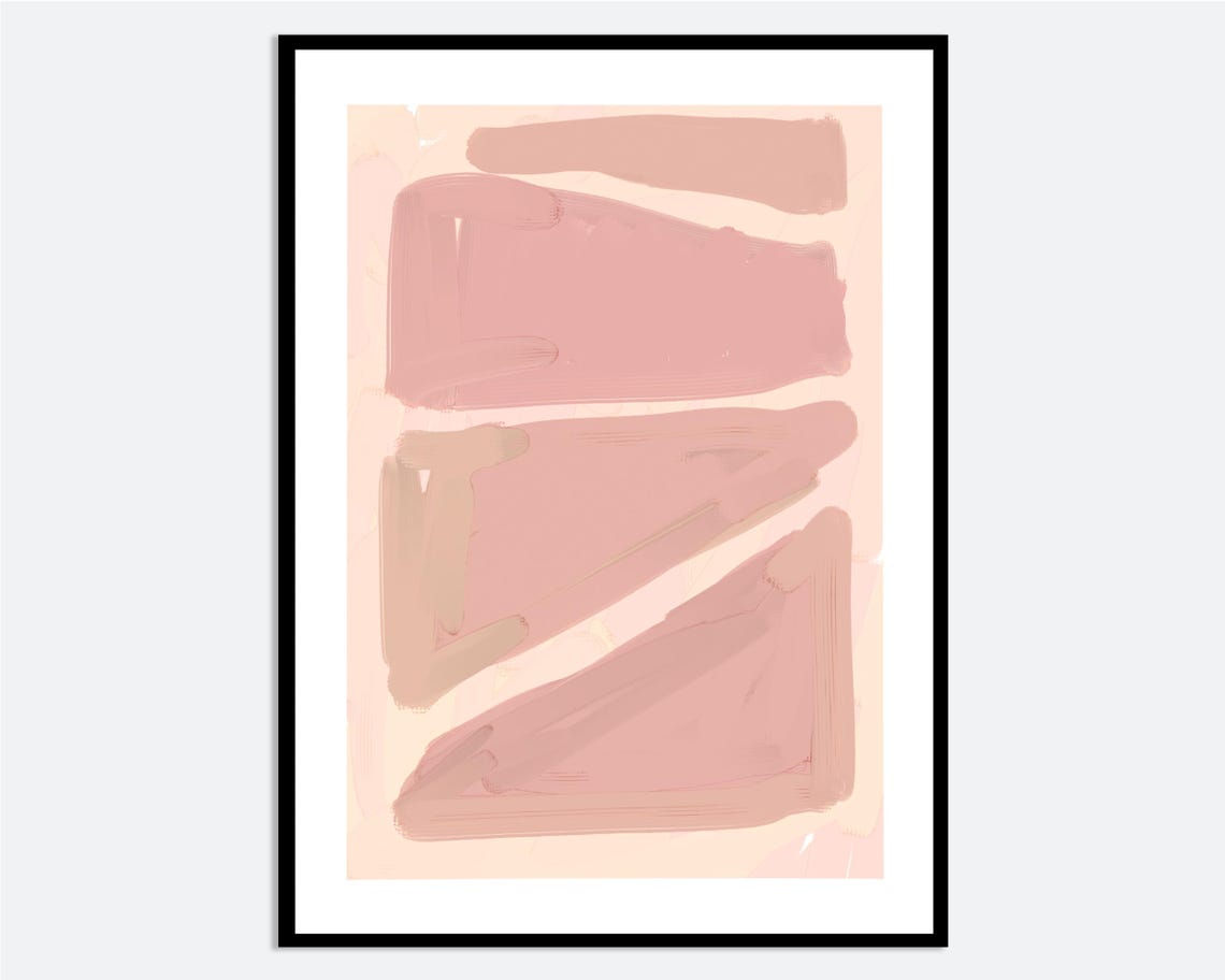 Contemporary Pink Abstract Shapes Hand Painted Minimalist Art Poster