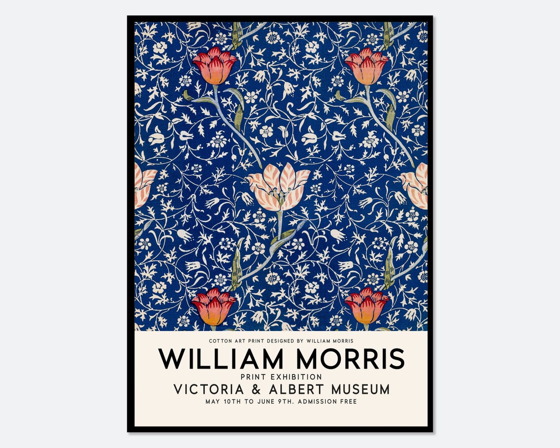 William Morris Blue Tulip Floral Pattern Exhibition Museum Poster