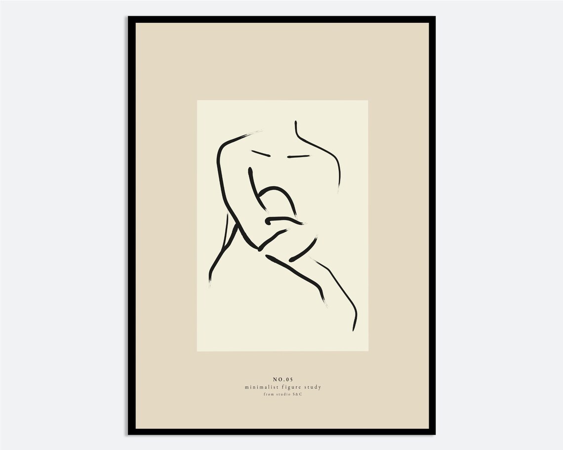 Abstract Embrace Minimalist One Line Figure Ink Sketch Art Poster