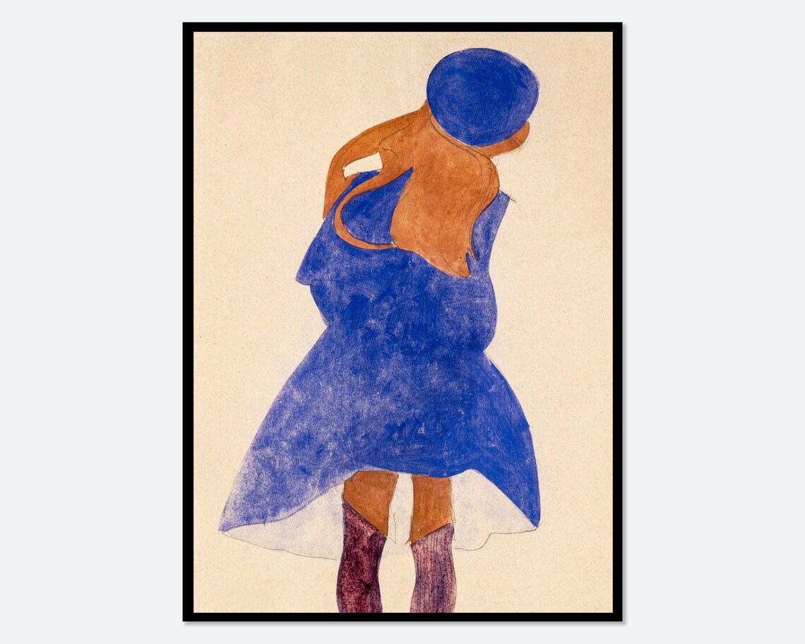 Egon Schiele Standing Girl Back View Vintage Art Print