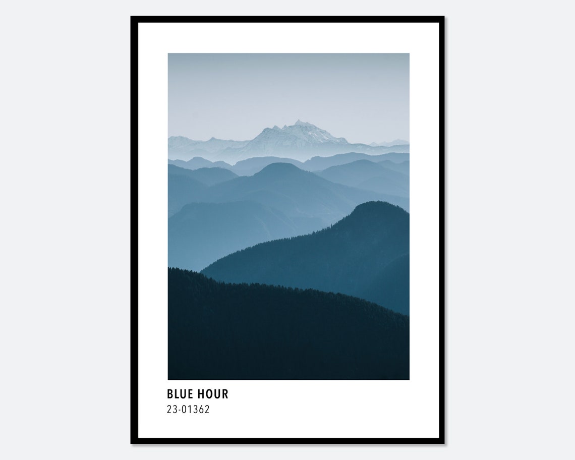 Blue Hour Misty Mountain Layers Blue Monochrome Landscape Art Poster