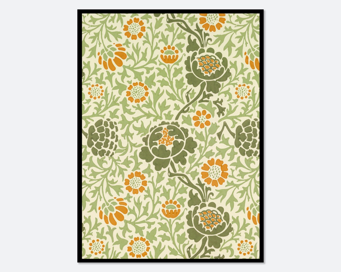 William Morris Grafton Vintage Sage Green Floral Pattern Poster