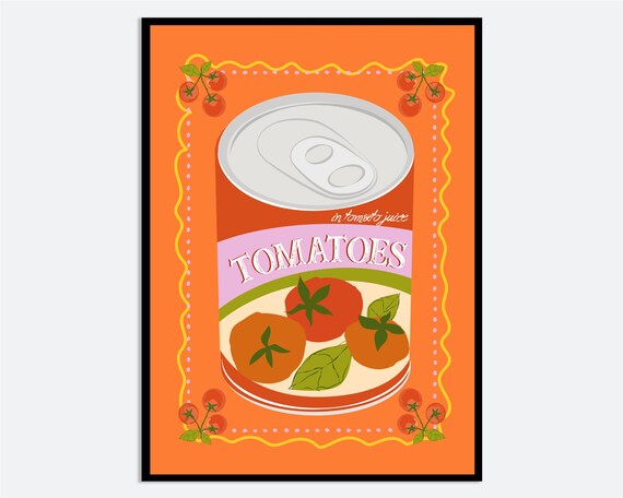 Canned Tomatoes Retro Pop Art Tin Kitchen Illustration Wall Art