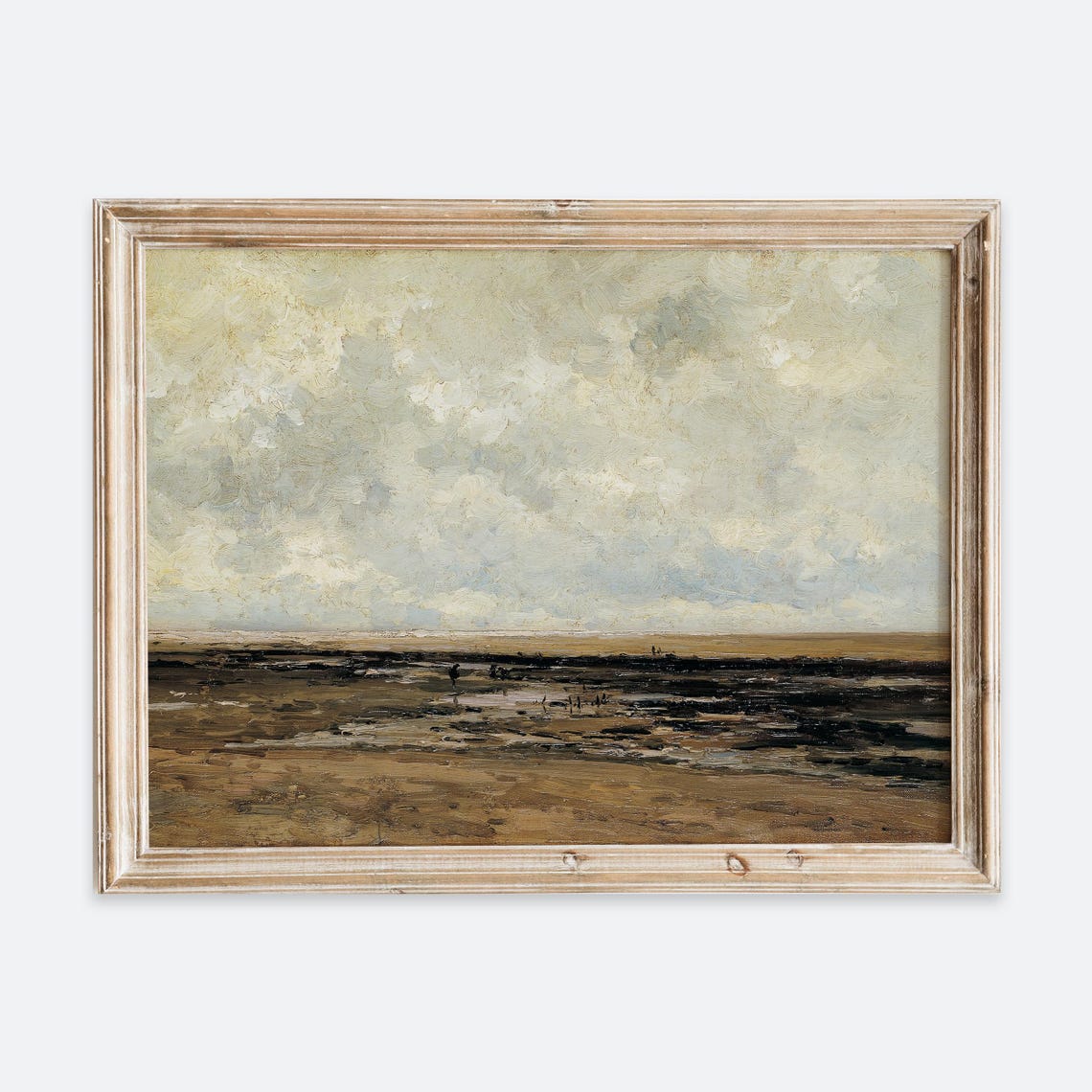 Vintage European Rustic Beach Coastal Ocean Tide Muted Oil Painting Wall Art Print Landscape Seascape Poster Antique Moody Farmhouse Vp164