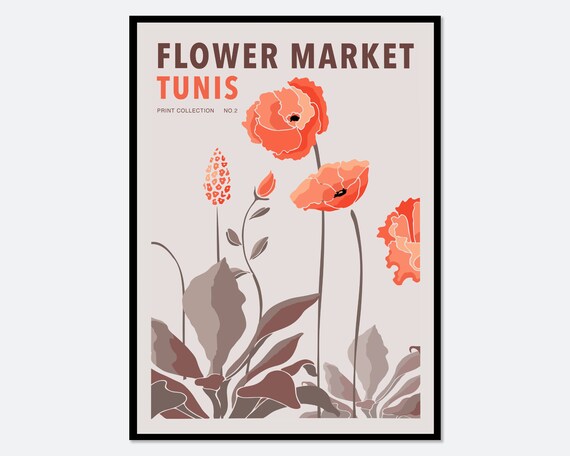 Flower Market Tunis Coral Poppy Botanical Collection Vintage Poster