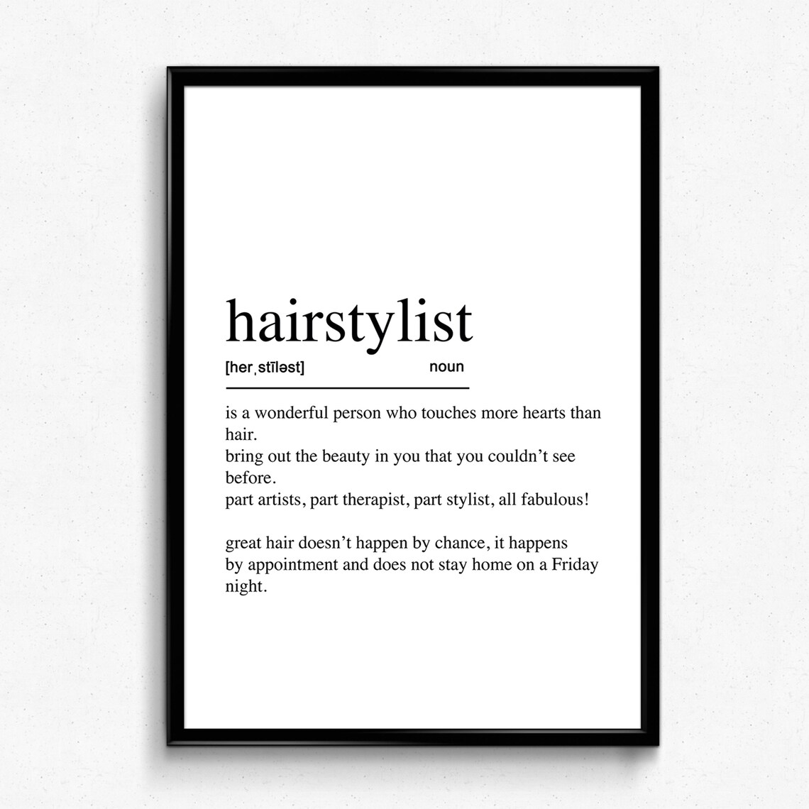 Hairstylist Definition Print, Minimalist Scandinavian Art Print
