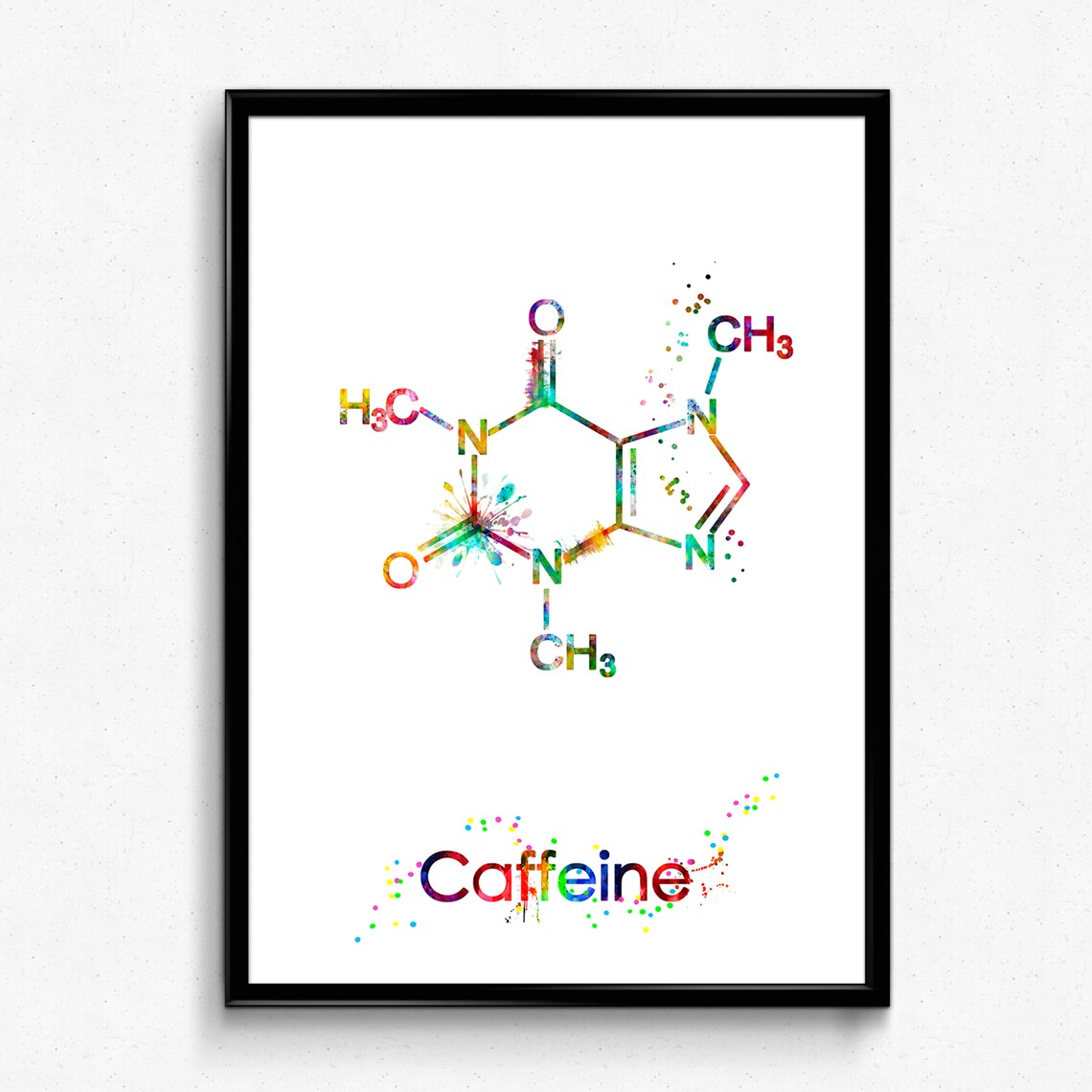 Caffeine Molecule Watercolor Art, Modern Kitchen