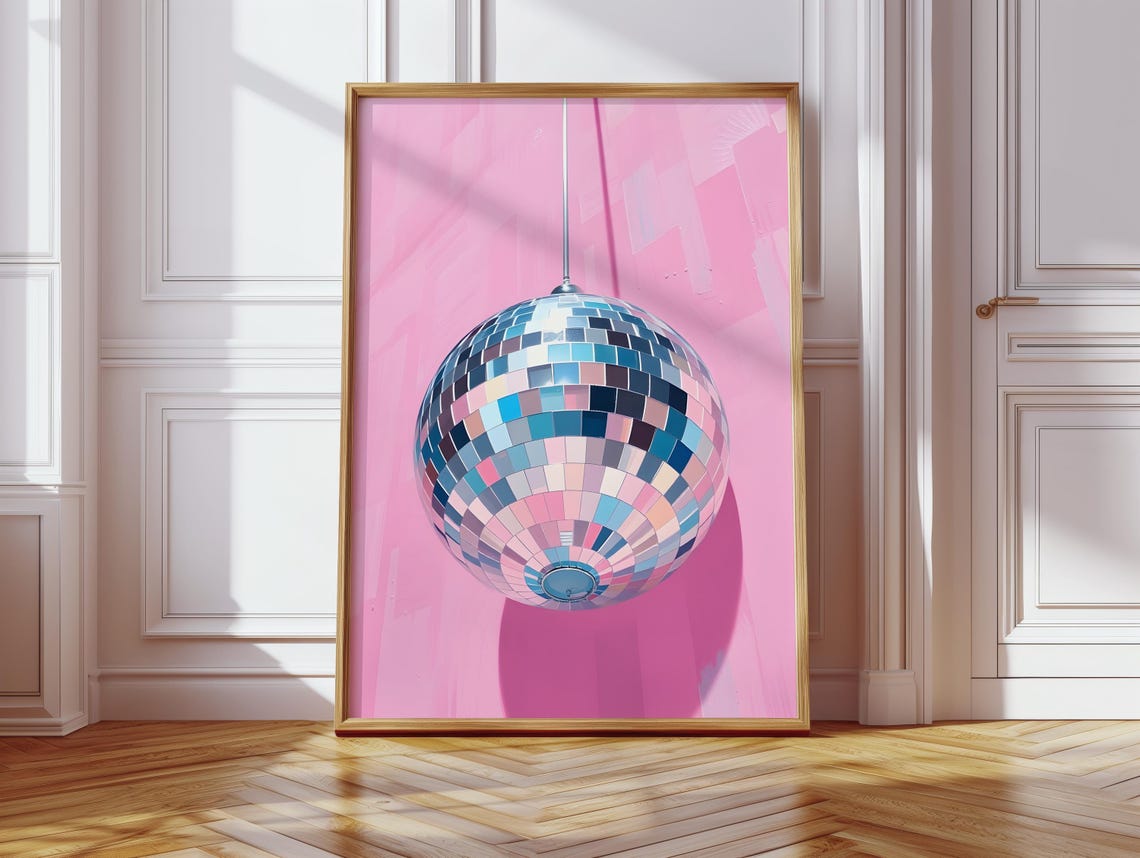 Disco Ball Wall Art Pink Background Decor Retro Modern Pop Art Print Vibrant Dance Party Artwork Playful Art - Image 4